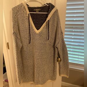 Oversized Knit Hoodie (Cream & Blue)